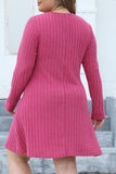 Casual Solid Patchwork V Neck Long Sleeve Plus Size Dresses (Without Belt)