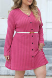 Casual Solid Patchwork V Neck Long Sleeve Plus Size Dresses (Without Belt)