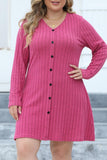 Casual Solid Patchwork V Neck Long Sleeve Plus Size Dresses (Without Belt)