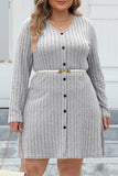 Casual Solid Patchwork V Neck Long Sleeve Plus Size Dresses (Without Belt)