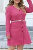 Casual Solid Patchwork V Neck Long Sleeve Plus Size Dresses (Without Belt)