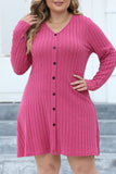 Casual Solid Patchwork V Neck Long Sleeve Plus Size Dresses (Without Belt)