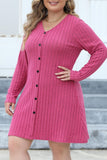 Casual Solid Patchwork V Neck Long Sleeve Plus Size Dresses (Without Belt)