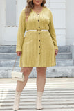 Casual Solid Patchwork V Neck Long Sleeve Plus Size Dresses (Without Belt)