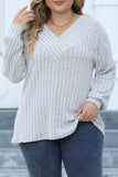 Casual Solid Patchwork V Neck Plus Size Tops