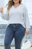 Casual Solid Patchwork V Neck Plus Size Tops