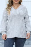 Casual Solid Patchwork V Neck Plus Size Tops