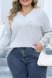 Casual Solid Patchwork V Neck Plus Size Tops