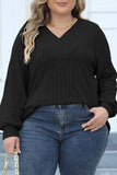 Casual Solid Patchwork V Neck Plus Size Tops