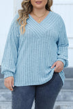 Casual Solid Patchwork V Neck Plus Size Tops