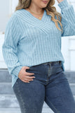 Casual Solid Patchwork V Neck Plus Size Tops