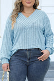 Casual Solid Patchwork V Neck Plus Size Tops