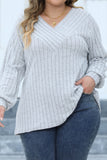 Casual Solid Patchwork V Neck Plus Size Tops