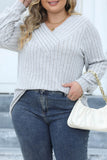 Casual Solid Patchwork V Neck Plus Size Tops