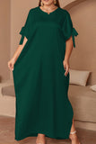 Casual Solid Frenulum Slit O Neck Long Dress Plus Size Dresses