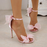 Casual Simplicity Patchwork With Bow Fish Mouth Out Door Shoes (Heel Height 4.13in)(5 Colors)