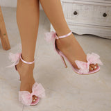 Casual Simplicity Patchwork With Bow Fish Mouth Out Door Shoes (Heel Height 4.13in)(5 Colors)