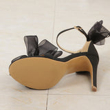 Casual Simplicity Patchwork With Bow Fish Mouth Out Door Shoes (Heel Height 4.13in)(5 Colors)
