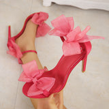 Casual Simplicity Patchwork With Bow Fish Mouth Out Door Shoes (Heel Height 4.13in)(5 Colors)