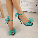 Casual Simplicity Patchwork With Bow Fish Mouth Out Door Shoes (Heel Height 4.13in)(5 Colors)