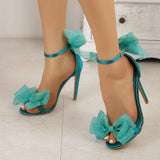 Casual Simplicity Patchwork With Bow Fish Mouth Out Door Shoes (Heel Height 4.13in)(5 Colors)