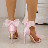 Casual Simplicity Patchwork With Bow Fish Mouth Out Door Shoes (Heel Height 4.13in)(5 Colors)