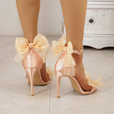 Casual Simplicity Patchwork With Bow Fish Mouth Out Door Shoes (Heel Height 4.13in)(5 Colors)
