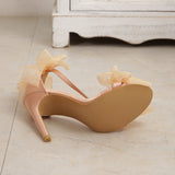 Casual Simplicity Patchwork With Bow Fish Mouth Out Door Shoes (Heel Height 4.13in)(5 Colors)