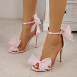 Casual Simplicity Patchwork With Bow Fish Mouth Out Door Shoes (Heel Height 4.13in)(5 Colors)