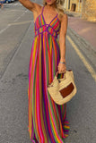 Sexy Vacation Striped Contrast V Neck Dresses