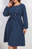 Casual Solid Basic O Neck Long Sleeve Plus Size Dresses