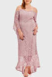 Celebrities Elegant Solid Lace Off the Shoulder Irregular Dress Plus Size Dresses