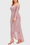 Celebrities Elegant Solid Lace Off the Shoulder Irregular Dress Plus Size Dresses