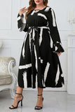 Elegant Geometric Bandage Printing V Neck A Line Plus Size Dresses