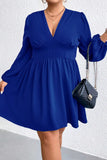 Sexy Solid Fold V Neck Waist Skirt Plus Size Dresses