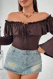 Sexy Solid Flounce Off the Shoulder Plus Size Tops