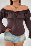 Sexy Solid Flounce Off the Shoulder Plus Size Tops