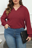 Casual Solid Basic V Neck Plus Size Tops