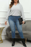 Casual Solid Basic V Neck Plus Size Tops