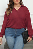 Casual Solid Basic V Neck Plus Size Tops