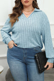 Casual Solid Basic V Neck Plus Size Tops