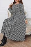 Elegant Plaid With Belt O Neck A Line Plus Size Dresses