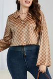Casual British Style Plaid Contrast Turndown Collar Plus Size Tops