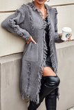 Casual Solid Tassel Patchwork Pocket Cardigan Collar Outerwear