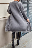 Casual Solid Tassel Patchwork Pocket Cardigan Collar Outerwear