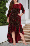 Elegant Formal Solid Sequined Asymmetrical O Neck Trumpet Mermaid Plus Size Dresses