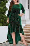 Elegant Formal Solid Sequined Asymmetrical O Neck Trumpet Mermaid Plus Size Dresses