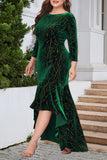 Elegant Formal Solid Sequined Asymmetrical O Neck Trumpet Mermaid Plus Size Dresses