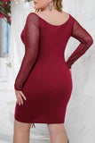 Sexy Solid Draw String Mesh V Neck Wrapped Skirt Plus Size Dresses(4 Colors)