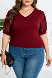 Casual Solid Mesh V Neck Plus Size Tops
